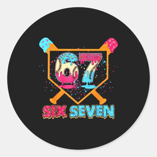 Baseball Drip Number 67 Player Or 67th Birthday  Classic Round Sticker (Front)