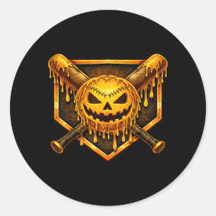 Baseball drip Pumpkin Spooky Ghost Halloween Boys Classic Round Sticker