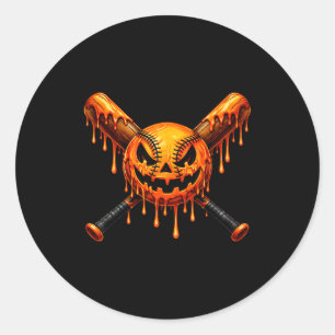 Baseball drip pumpkin spooky ghost halloween boys classic round sticker