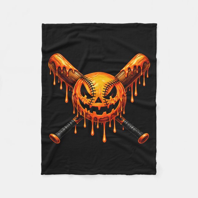 Baseball drip pumpkin spooky ghost halloween boys fleece blanket (Front)