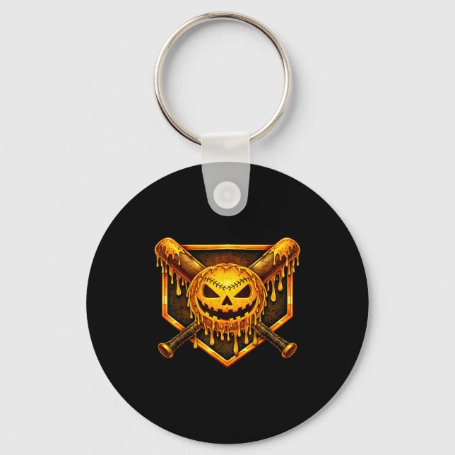 Baseball drip pumpkin spooky ghost halloween boys key ring (Front)