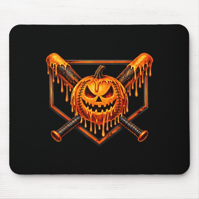 Baseball drip pumpkin spooky ghost halloween boys mouse mat (Front)