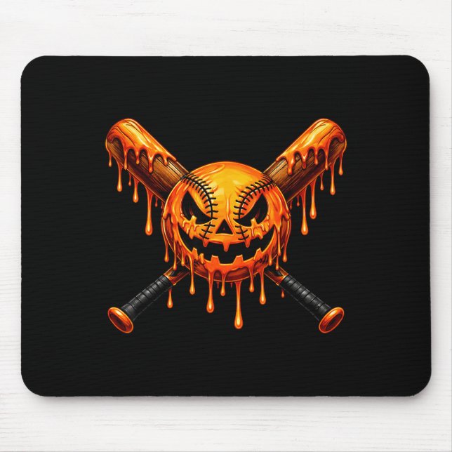 Baseball drip pumpkin spooky ghost halloween boys mouse mat (Front)