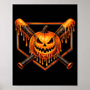 Baseball Drip Pumpkin Spooky Ghost Halloween Boys Poster