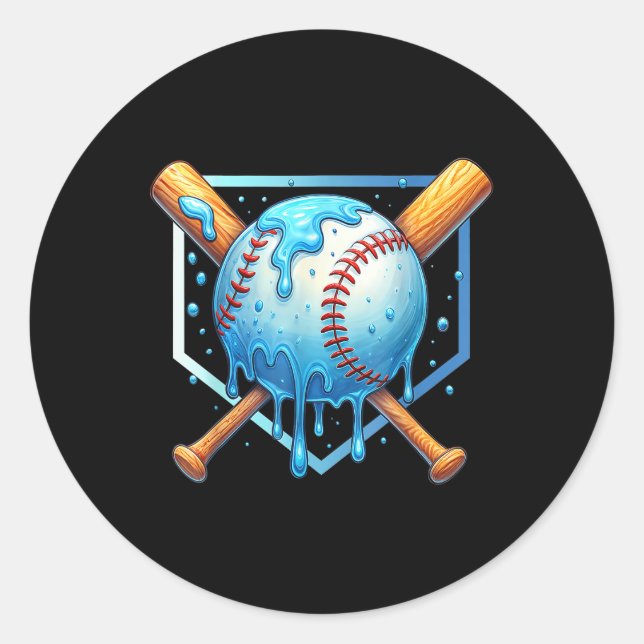Baseball Dripping Ice Cream Drip Youth Boys Baseba Classic Round Sticker (Front)