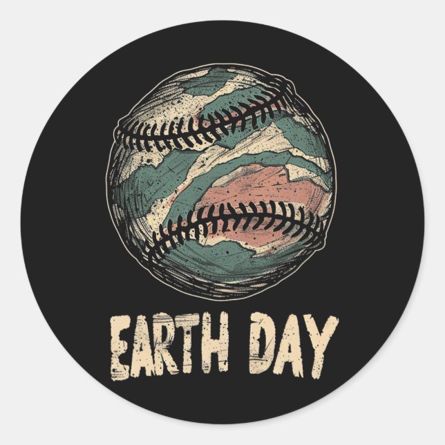 Baseball Earth Day Nature Planet Conservation Tree Classic Round Sticker (Front)