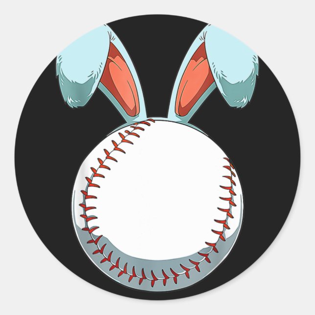 Baseball Easter Bunny Ears Easter Eggs Hunting Bas Classic Round Sticker (Front)