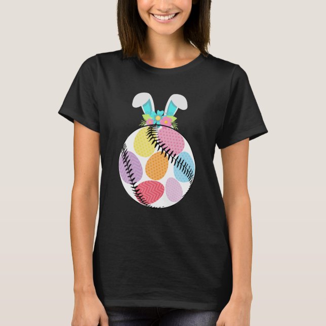 Baseball Easter Cute Bunny And Eggs Rabbit T-Shirt (Front)