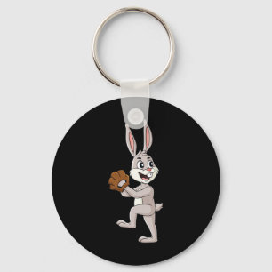 Baseball Easter Day Rabbit Pitcher Boys Girls Kids Key Ring