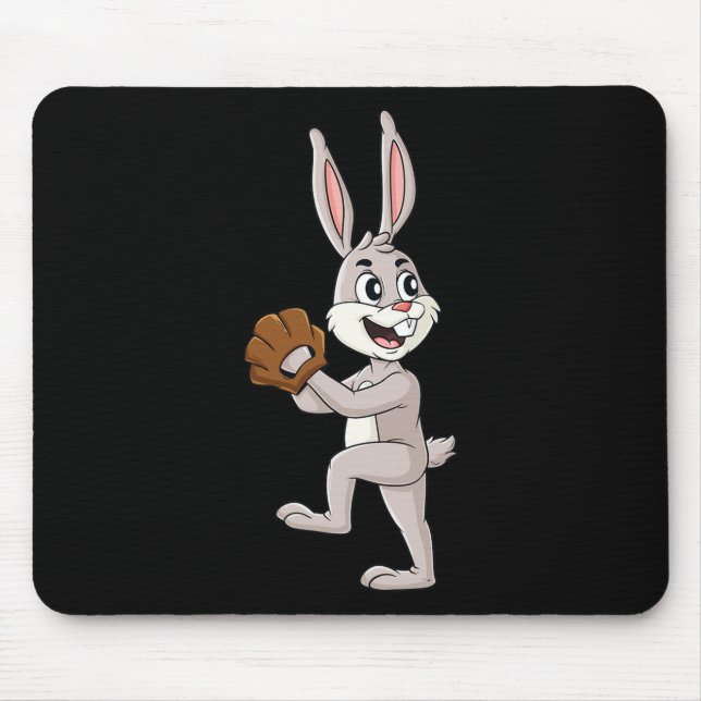 Baseball Easter Day Rabbit Pitcher Boys Girls Kids Mouse Mat (Front)