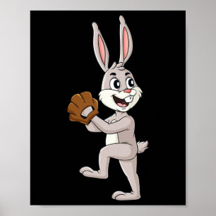 Baseball Easter Day Rabbit Pitcher Boys Girls Kids Poster