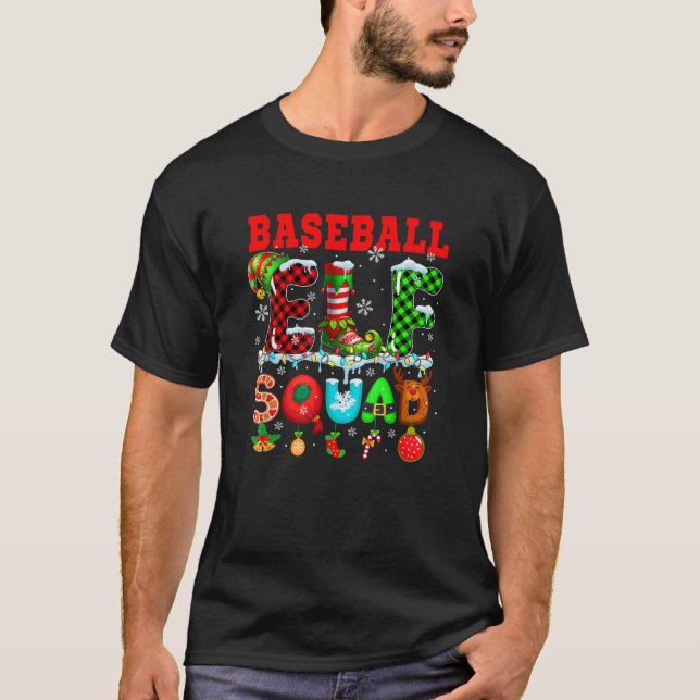 Baseball Elf Squad Christmas Colourful Player Team T-Shirt (Front)