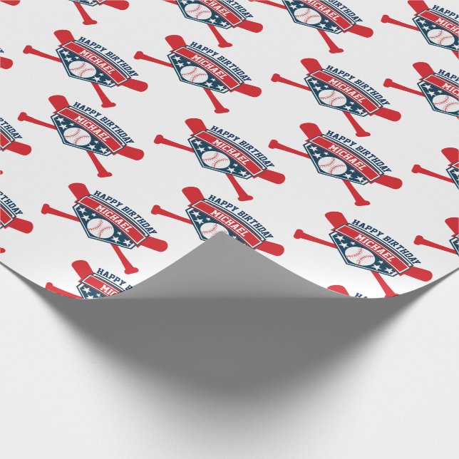 Baseball Emblem  Personalise Your Occasion Wrapping Paper (Corner)