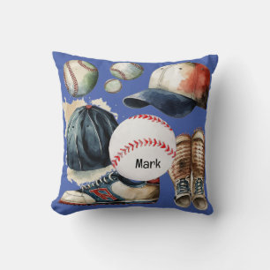 Baseball Equipment on blue  background Cushion