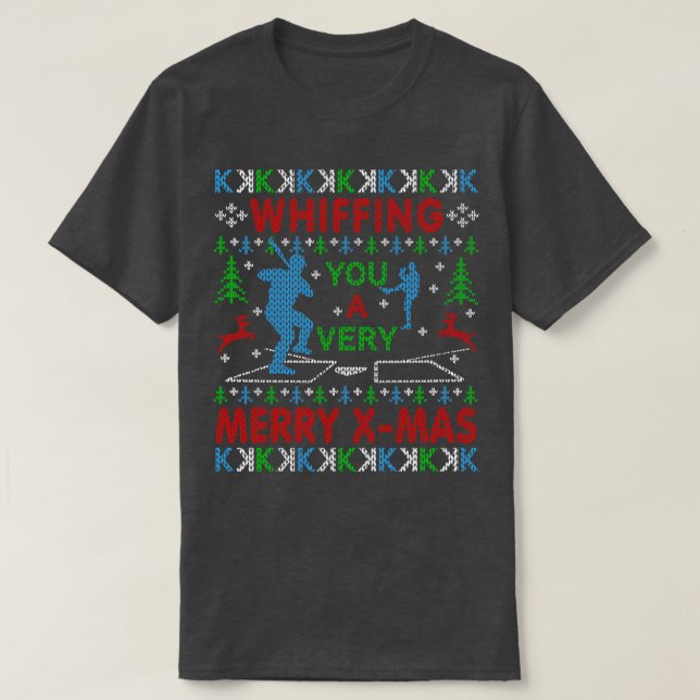 Baseball Fan Baseball Pitcher Funny Ugly Christmas T-Shirt (Design Front)