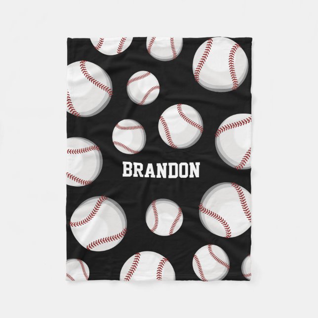 Baseball Fan Custom Name Black Fleece Blanket (Front)