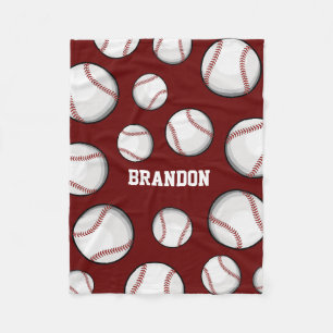 Baseball Fan Custom Name Maroon Fleece Blanket