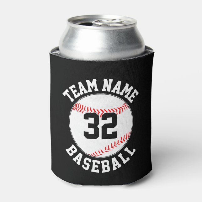 Baseball Fan Custom Team Name & Player Number Can Cooler (Can Front)