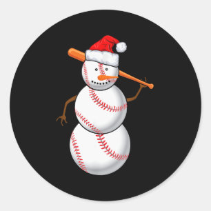 Baseball Fan Snowman Funny Christmas Gift  Classic Round Sticker