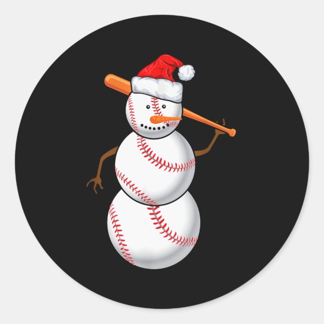 Baseball Fan Snowman Funny Christmas Gift  Classic Round Sticker (Front)