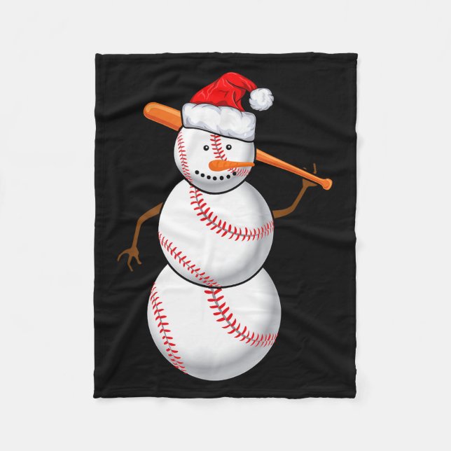 Baseball Fan Snowman Funny Christmas Gift  Fleece Blanket (Front)