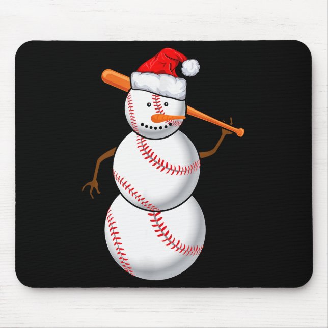 Baseball Fan Snowman Funny Christmas Gift  Mouse Mat (Front)
