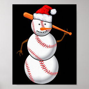 Baseball Fan Snowman Funny Christmas Gift Poster