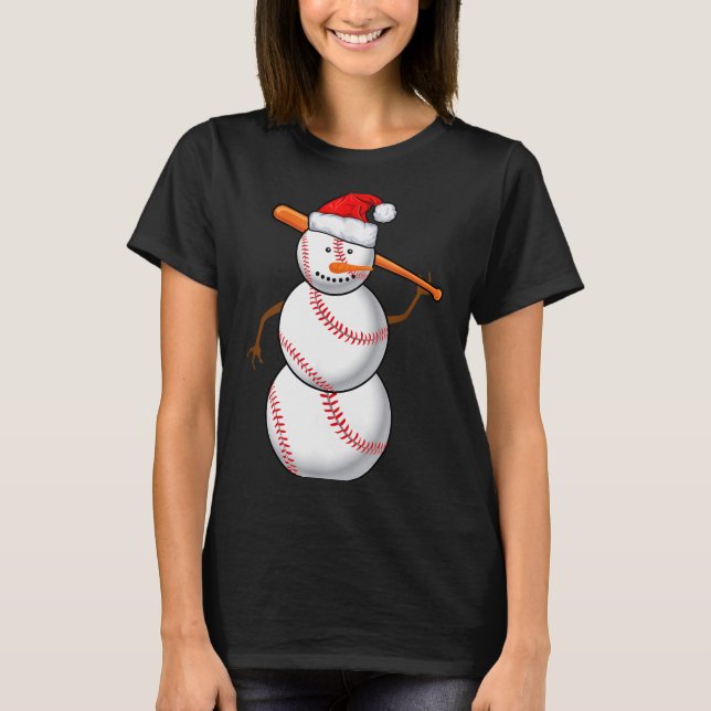 Baseball Fan Snowman Funny Christmas Gift  T-Shirt (Front)