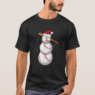 Baseball Fan Snowman Funny Christmas Gift T-Shirt