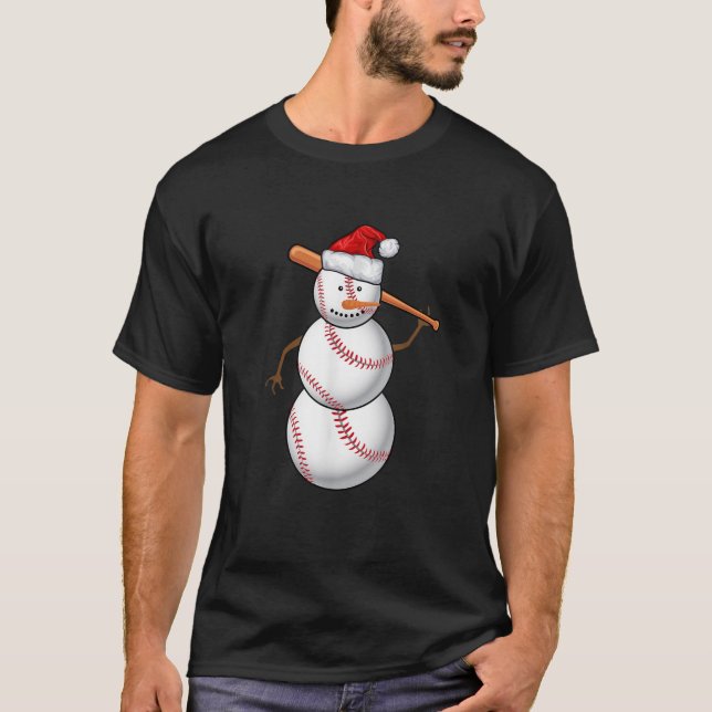 Baseball Fan Snowman Funny Christmas Gift  T-Shirt (Front)