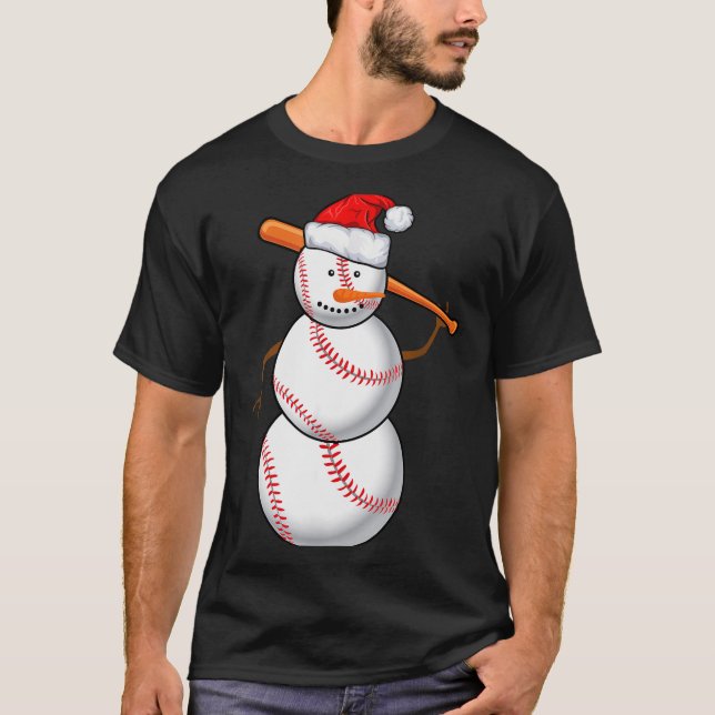 Baseball Fan Snowman Funny Christmas Gift  T-Shirt (Front)