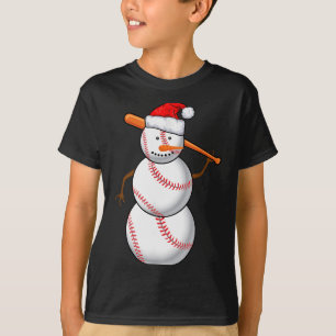 Baseball Fan Snowman Funny Christmas Gift T-Shirt