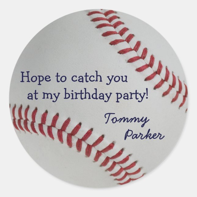 Baseball Fan-tastic_Catch you at my birthday party Classic Round Sticker (Front)