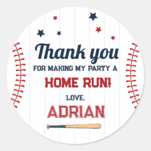 Baseball Favour thank you Birthday Classic Round Sticker