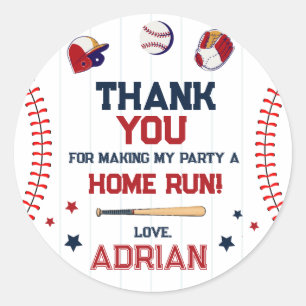 Baseball Favour thank you Birthday Classic Round Sticker