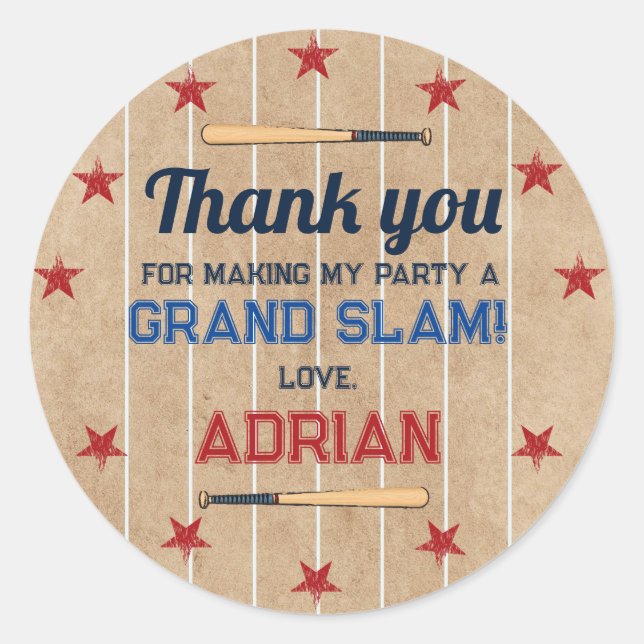 Baseball Favour thank you Birthday Classic Round Sticker (Front)