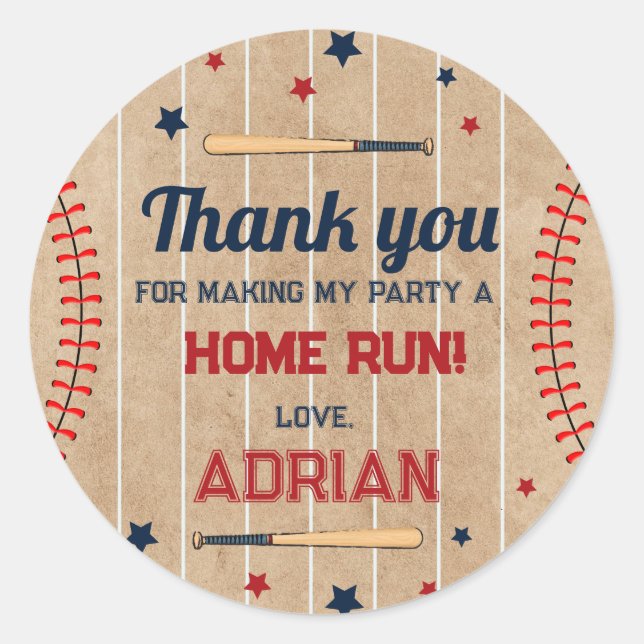 Baseball Favour thank you  First Birthday Party Classic Round Sticker (Front)