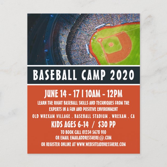 Baseball Field, Baseball Camp Advertising Flyer (Front)