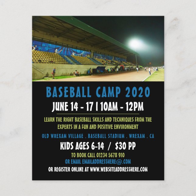 Baseball Field Landscape, Baseball Camp Advert Flyer (Front)