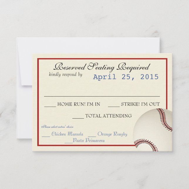 Baseball Field Pass Wedding Response Card (Front)