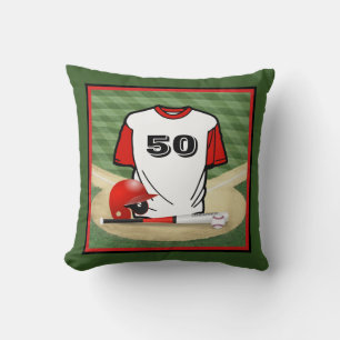 Baseball Field  Red Jersey Custom  Number Cushion