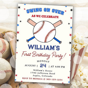 Baseball First 1st Birthday Party Batter Up Invitation