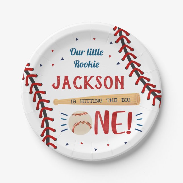 Baseball First 1st Birthday Party Paper Plates (Front)