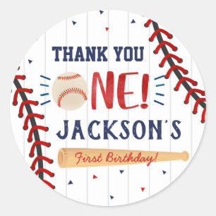 Baseball First 1st Birthday Thank You Stickers