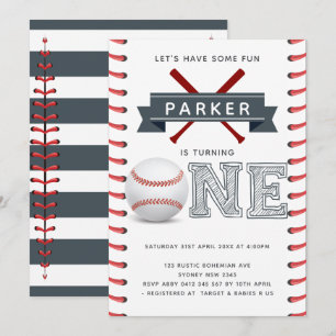 Baseball First Birthday Boy Invitation