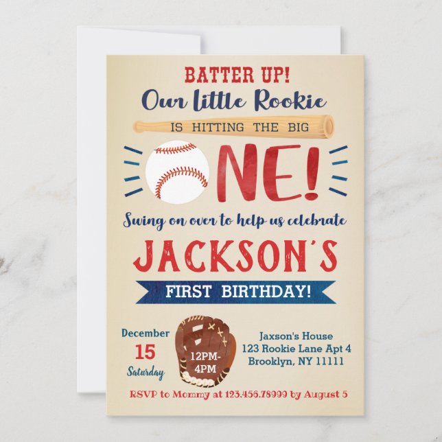 Baseball First Birthday Invitations (Front)