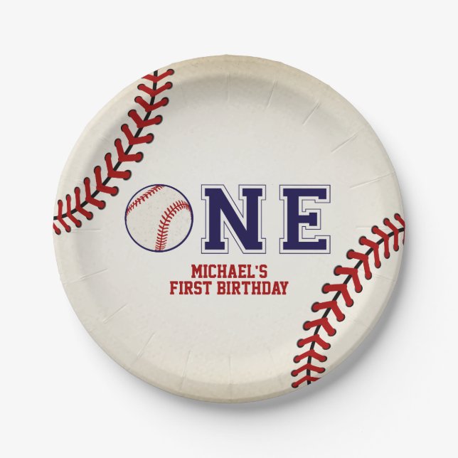 Baseball First Birthday Paper Plate (Front)