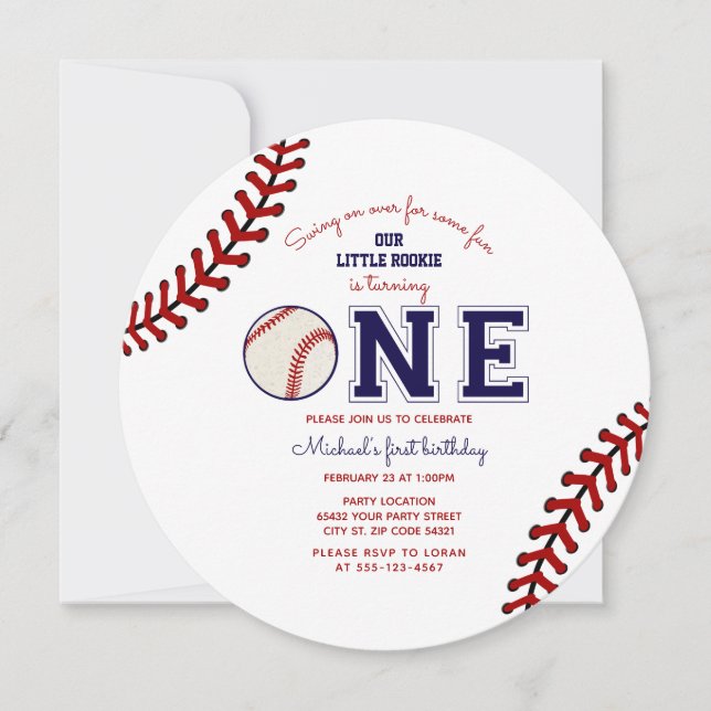 Baseball First Birthday Party Invitation (Front)