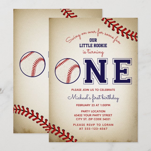 Baseball First Birthday Party Invitation (Front/Back)