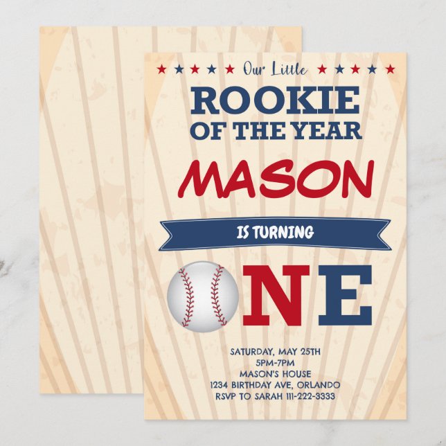 Baseball First Birthday Party Invitation (Front/Back)